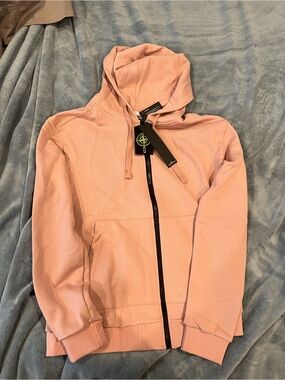 Pink Stone Island Regular-fit zipper-up hooded sweatshirt with pockets
Size: S